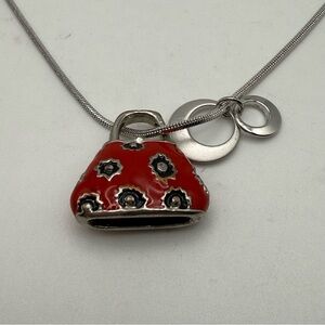 Lia Sophia Silver Tone Red Purse Charm Necklace
